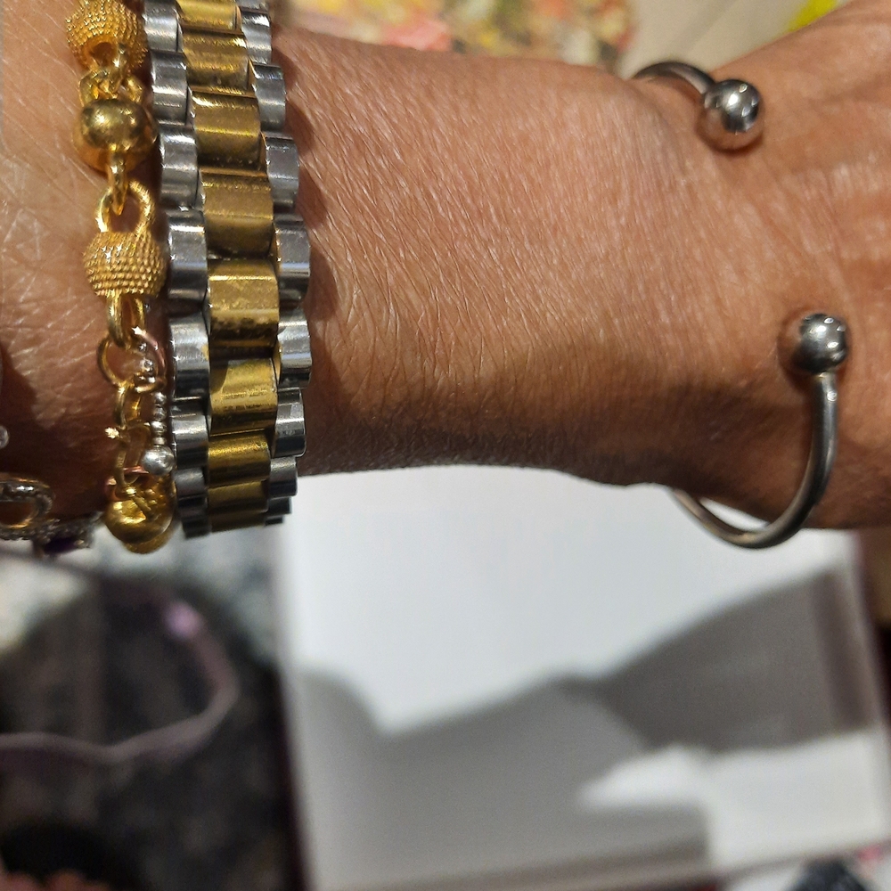 Genuine Vintage SOLID STERLING SILVER CHUNKY BANGLE BRACELET W/BALLS